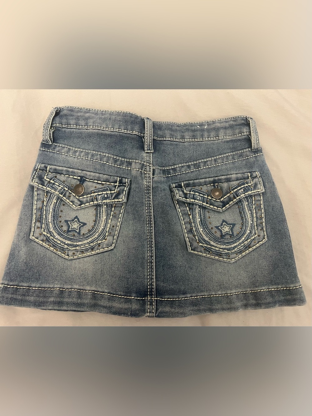 Denim Mini Skirt with Star-Embellished Back Pockets Y2K